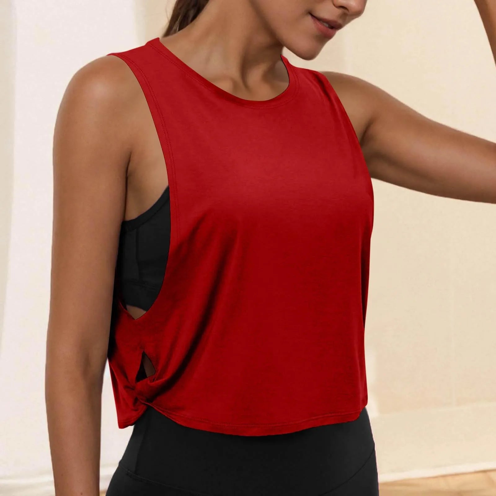Ladies' Fashion Round Neck Yoga Wear Sleeveless Athletic Vest Casual Top Pure Color Loose Comfy Lightweight Short Top