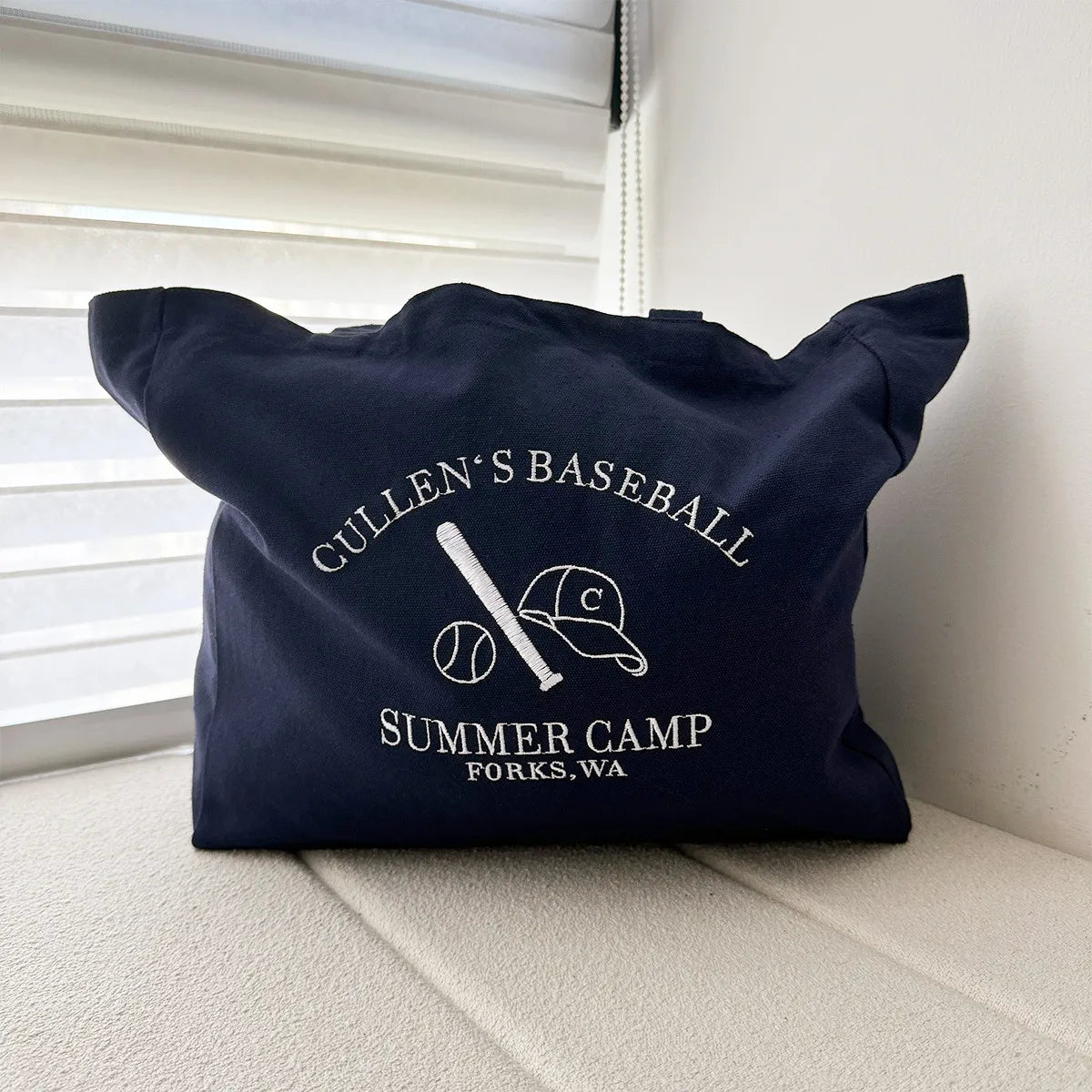 Cullen's Baseball Retro Embroidered Navy Canvas Shoulder Bag Cotton Street Fashion Reusable Shopping Bag Aesthetic Tote Bags