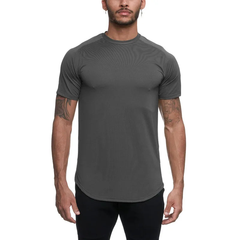 Men's Sports T-shirt European and American Fitness Training Jogging Speed Dry Elastic Loose Breathable Short Sleeves