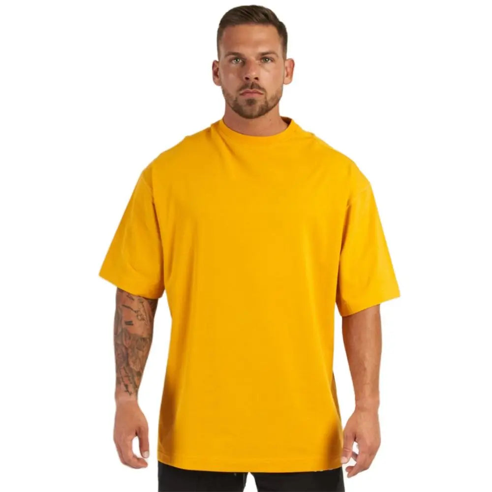 New Casual Loose T-shirt Men Cotton Short Sleeves Tees Tops Summer Gym Fitness Solid Shirt Male Running Sports Training Clothing