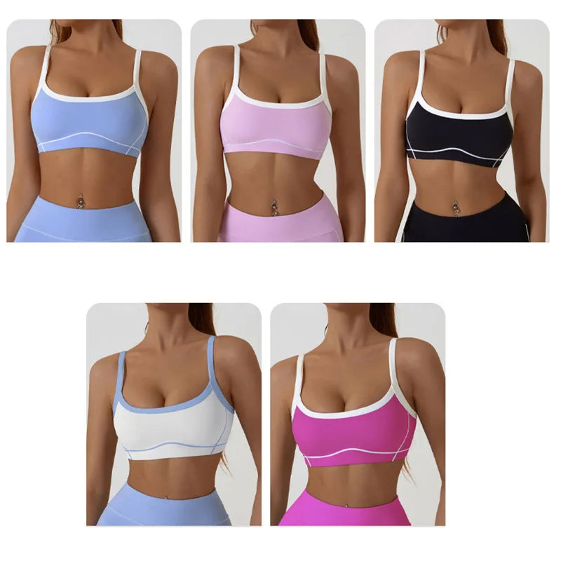 Aiithuug Womens Spaghetti Strap Sports Bras for Women Padded Yoga Bra Workout Wireless Crop Comfy Athletic Tops Sexy Scoop Neck