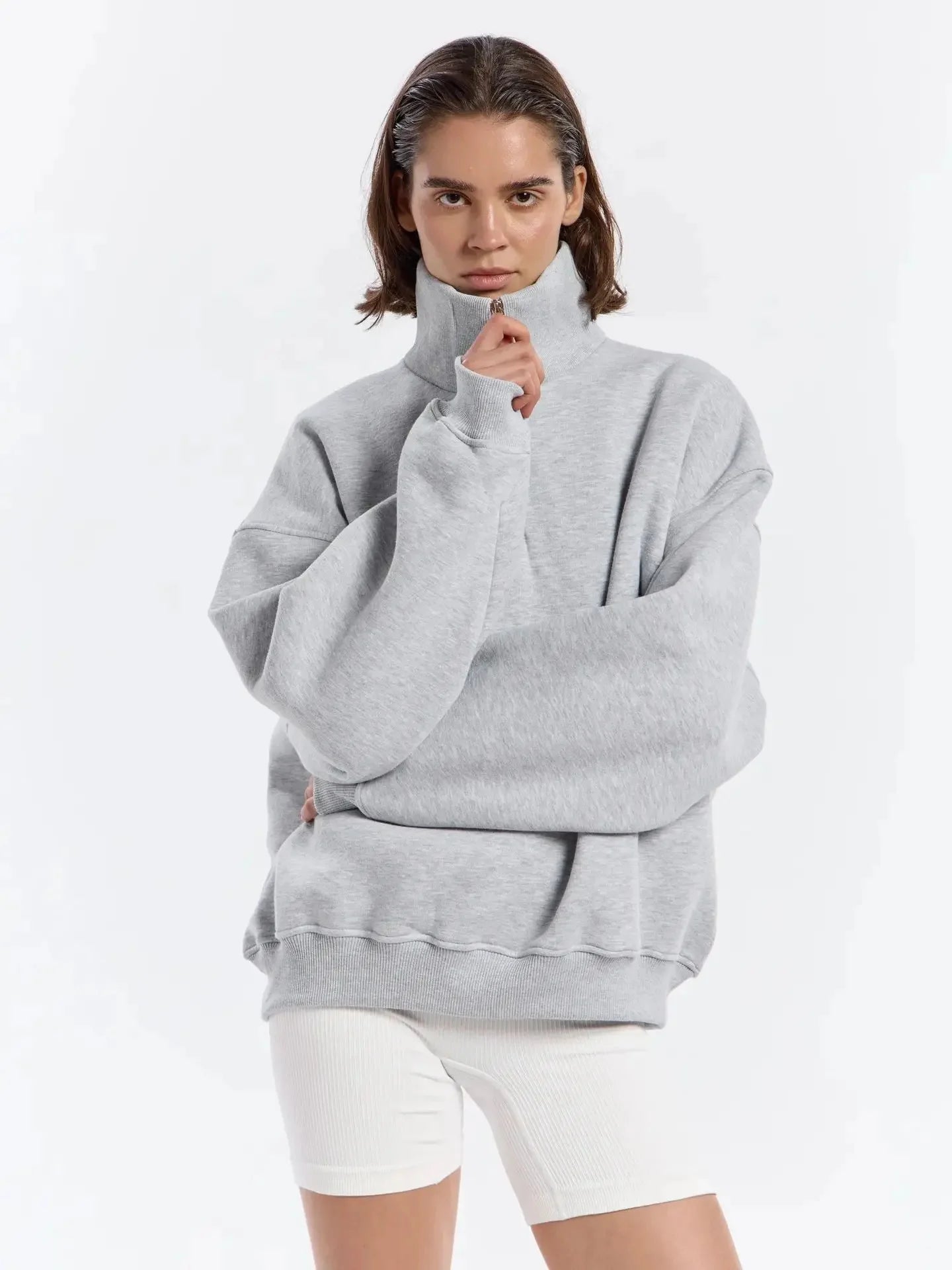 Thickened Oversize Sweatshirt Jacket Women's Loose Fit Solid Color Autumn Winter Fashion Personalized Simple Cotton Hoodie