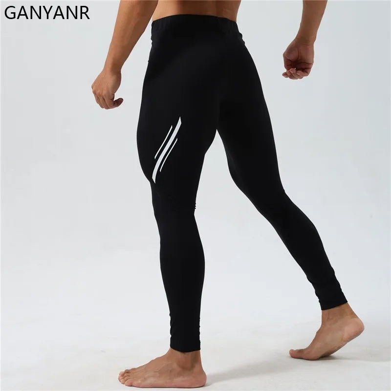 GANYANR Running Tights Men Fitness Training Compression cold weather thermal winter Gym Pants Athletic Leggings Long Trousers