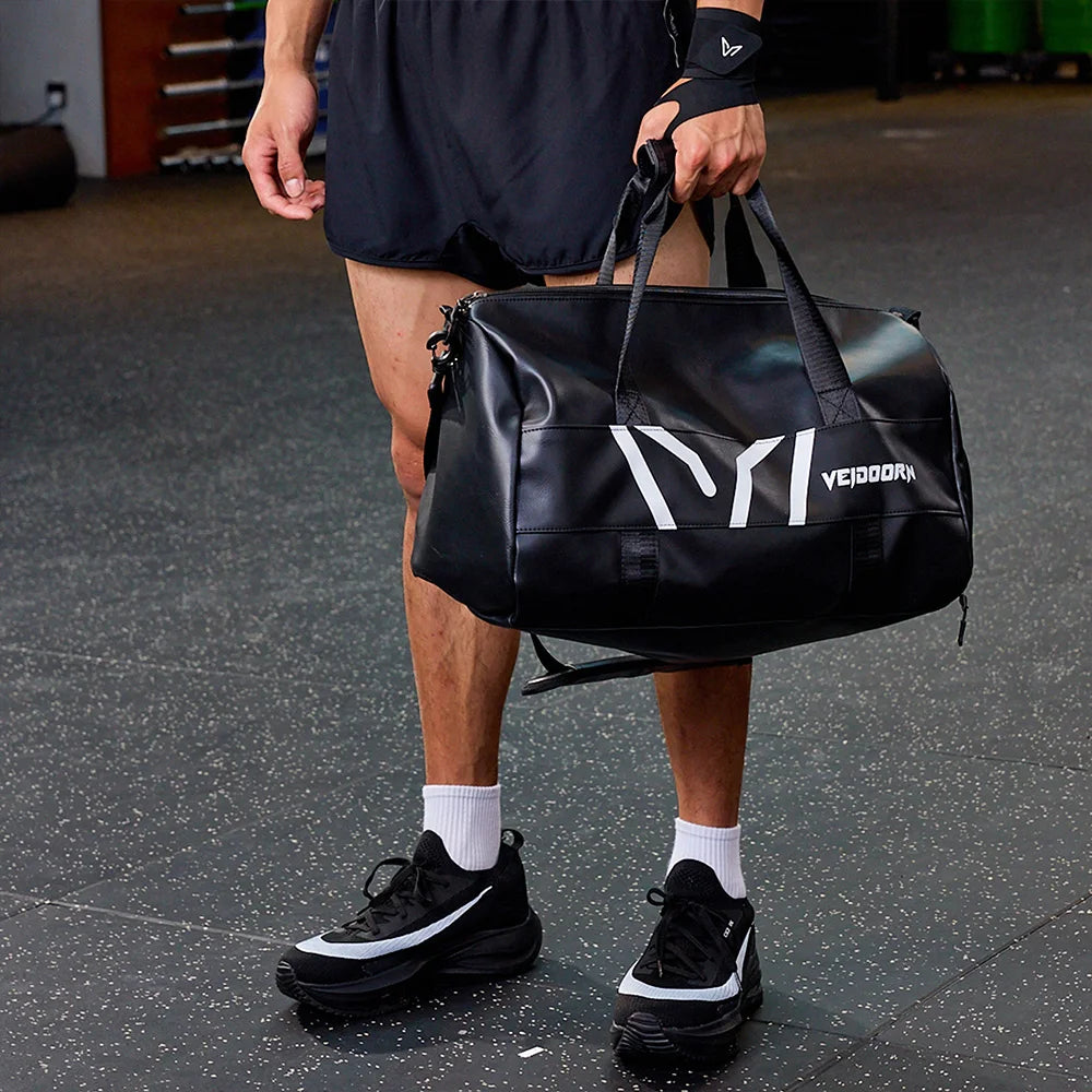 Veidoorn Large Capacity Gym Bag Waterproof Durable Dry and Wet Separation Sports Leather Bag Outdoor Travel Backpack