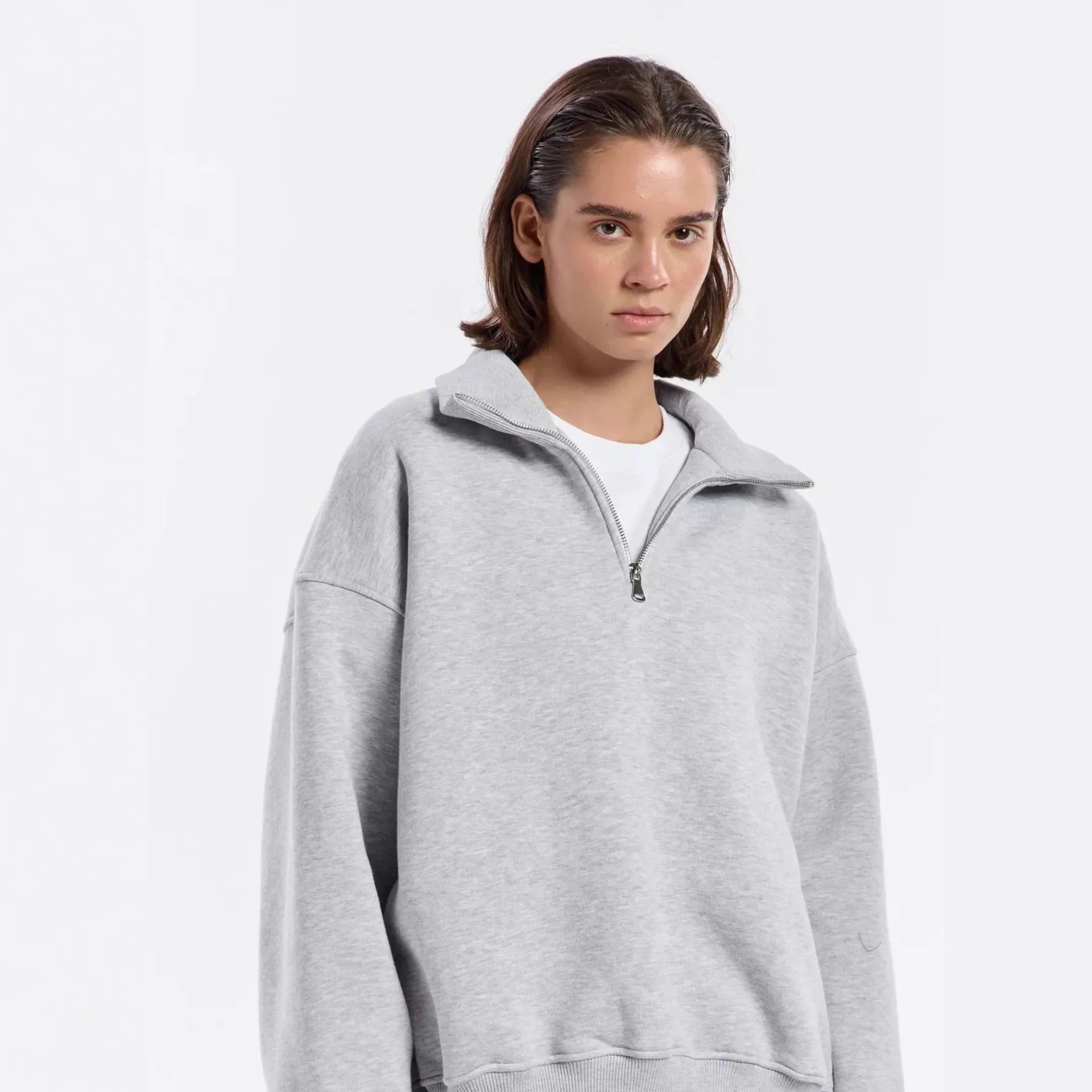 Thickened Oversize Sweatshirt Jacket Women's Loose Fit Solid Color Autumn Winter Fashion Personalized Simple Cotton Hoodie