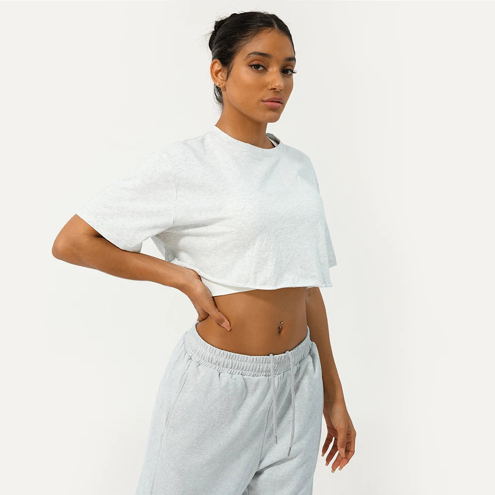 Women Fitness Crop Top Soft Running Short Sleeve Shirt Gym Yoga Wear Workout T-Shirt
