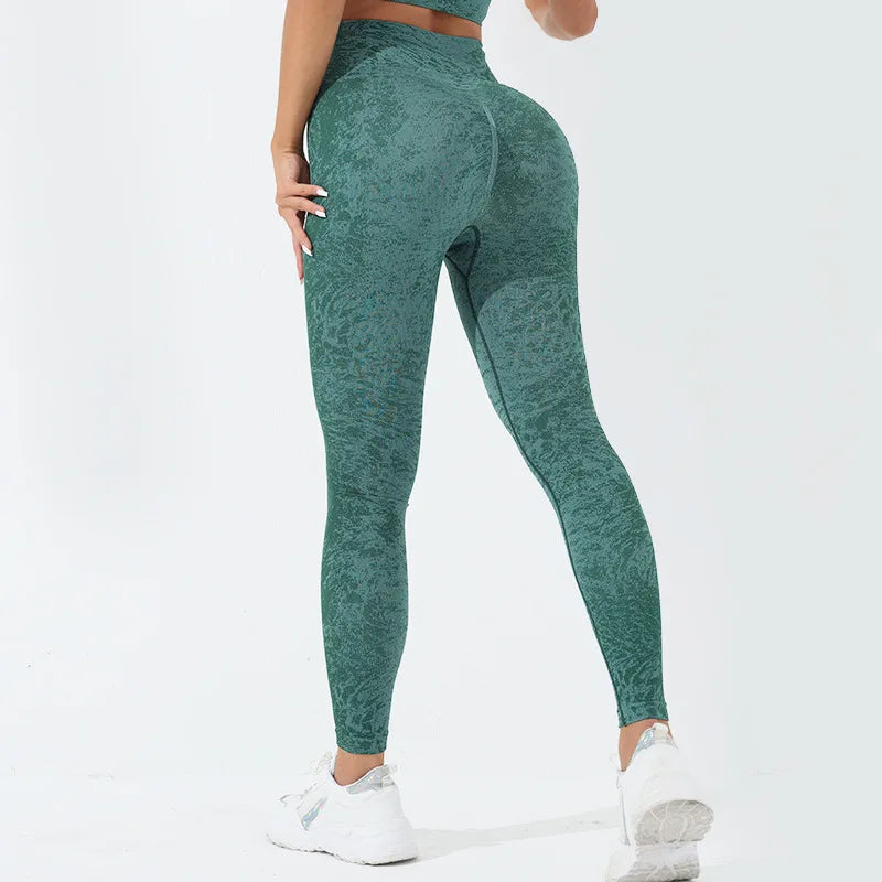 Women High Waist Tight Leggings Leopard Pattern Peach Hip Fitness Pants Outwear Sports Push Up Yoga Leggings
