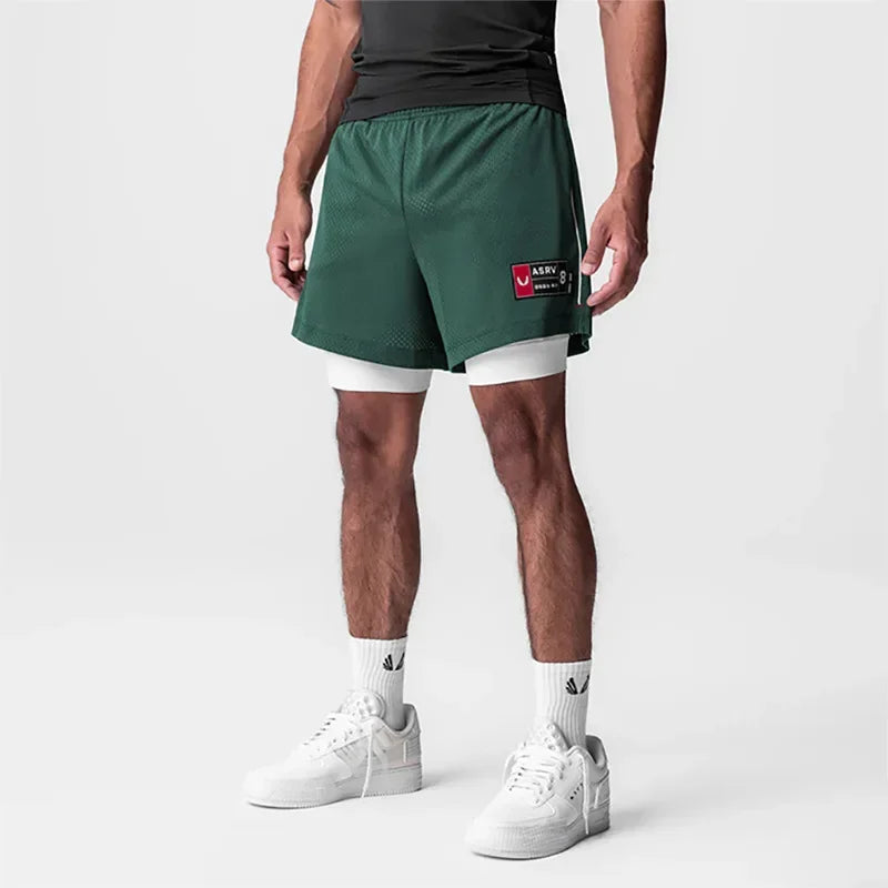 Men's Basketball Shorts Quick Dry Running Gym Shorts 2-in-1 Double-decker Mesh Sports Jogger Fitness Sweatpants Casual Summer