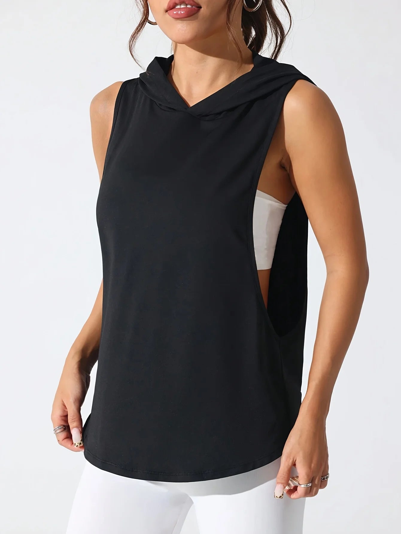 Women's Quick-Dry Breathable Sport Vest - Slimming Fit Hooded Design with "Never Give Up" Back Print Collar Summer Gym