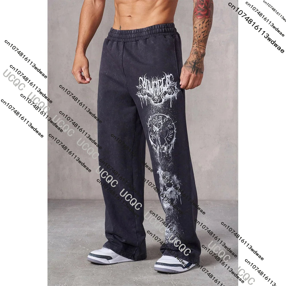 Men's Graffiti Skull Print Loose Sweatpants Hip Hop StreetTrousers Sports Pants Gym Fitness Loose Fitting Printed Casual Pants