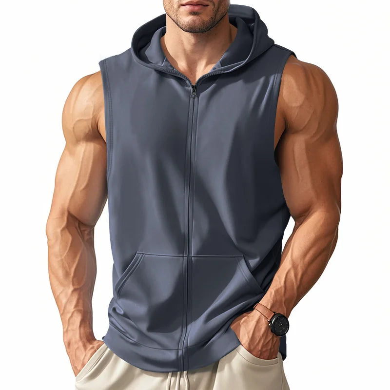 Men's Summer Zip-Up Hooded Tank Top