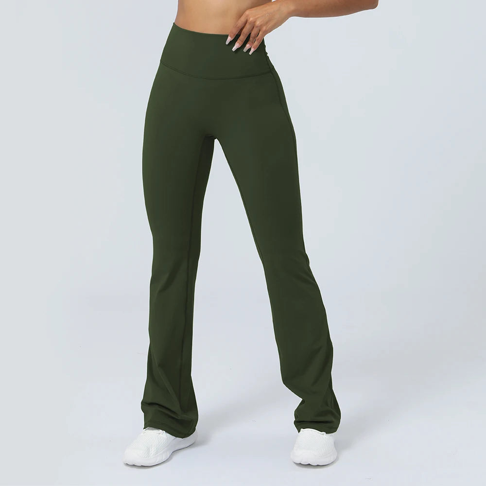 Women Yoga Flare Leggings High Waist Dance Pilates Fitness Gym Buttock Lifting Workout Wide-Leg Pants Outdoor Train Sport Tights