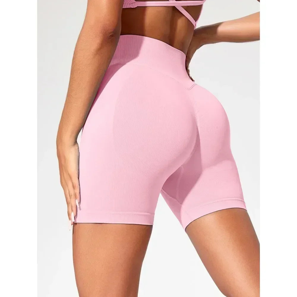 Summer Women's Gym Yoga Shorts High Waist Seamless Tight Fitting Lifted Buttocks Sexy Solid Color Shorts Exercise Yoga Leggings