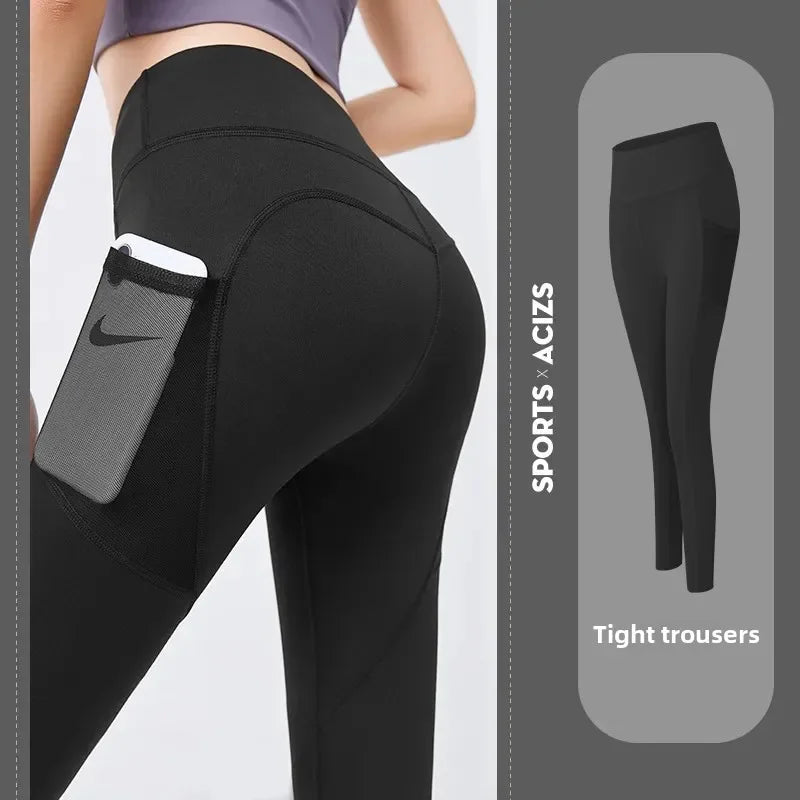 Training Leggings with Pockets for Women - High Elastic Yoga Pants Tummy Control High Waist 4-Way Stretch Gym Workout  Athletic
