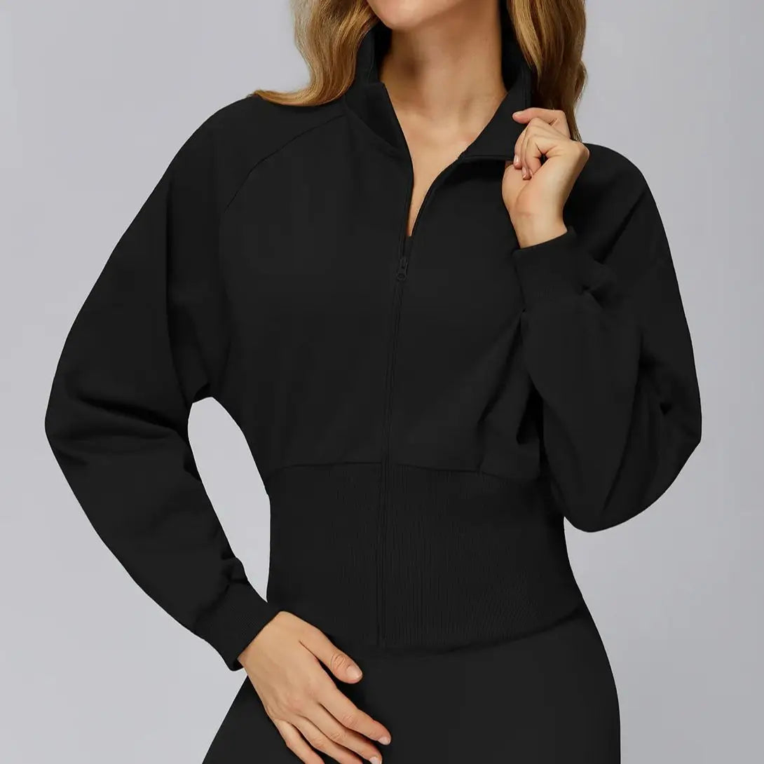 Ningyu New Woman Autumn Winter Stand up Windproof Zipper Warm Versatile Loose Woman Outdoor Running Fitness Workout Sports Coat