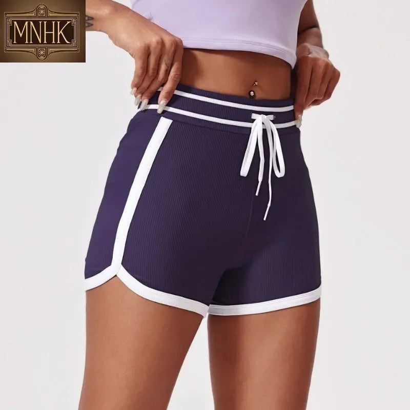 Contrast Color Nude High Waist and Thin Yoga Shorts Peach Tight Hip Lift Shorts Women's Wear Sports Fitness Pants