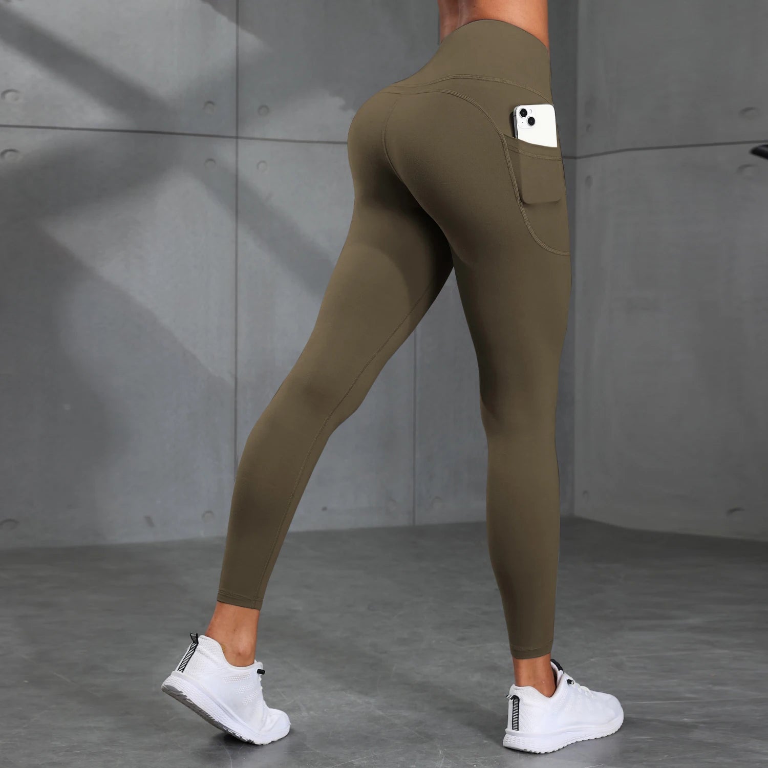 Women's Side Pockets High Waist Leggings Stretch Yoga Pants Tights Push Up Fitness Running Sportswear Solid Color P