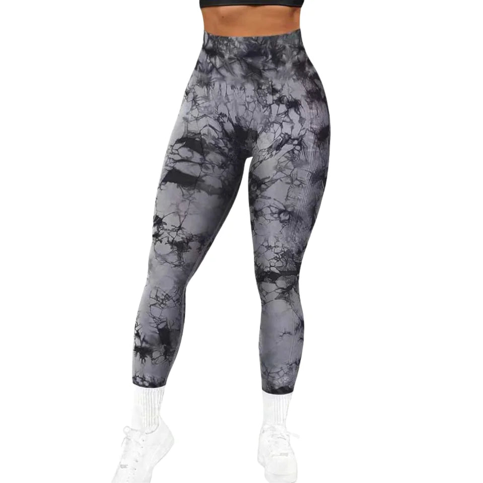 Designer yoga trousers tie-dyeing craftsmanship wide waist slim fit seamless peach hip sports trousers