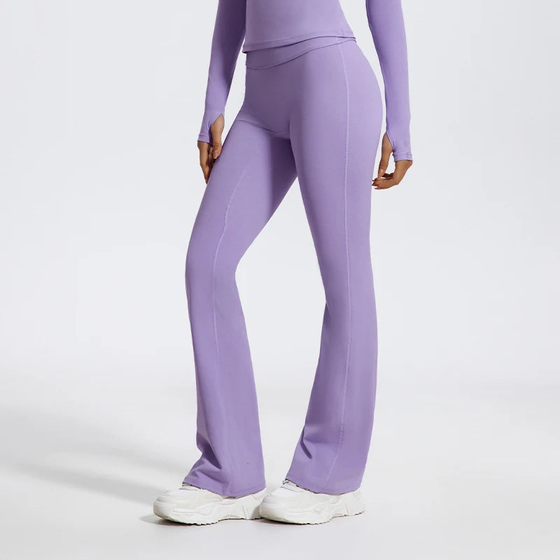 Hearuisavy High Waist Sports Leggings Women Gym Yoga Pants Women Fitness Workout Bell Bottom Trousers V Back Scrunch Flared