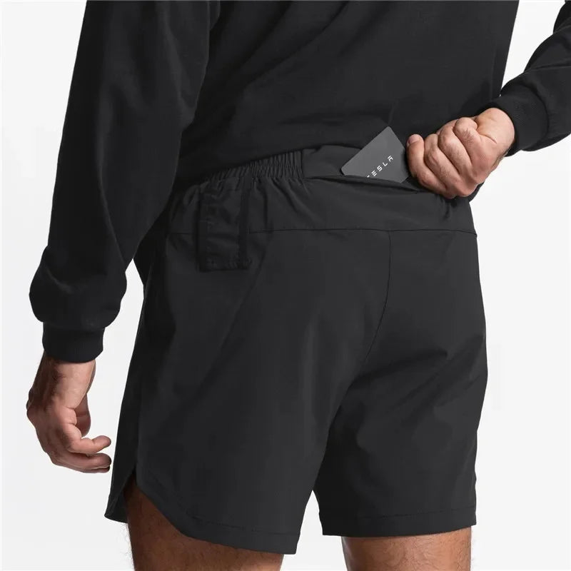 New Men's Running Quick Dry Fitness Gyms Shorts Mens Summer Short Pants Male Jogger Workout Beach Solid Color sports shorts men