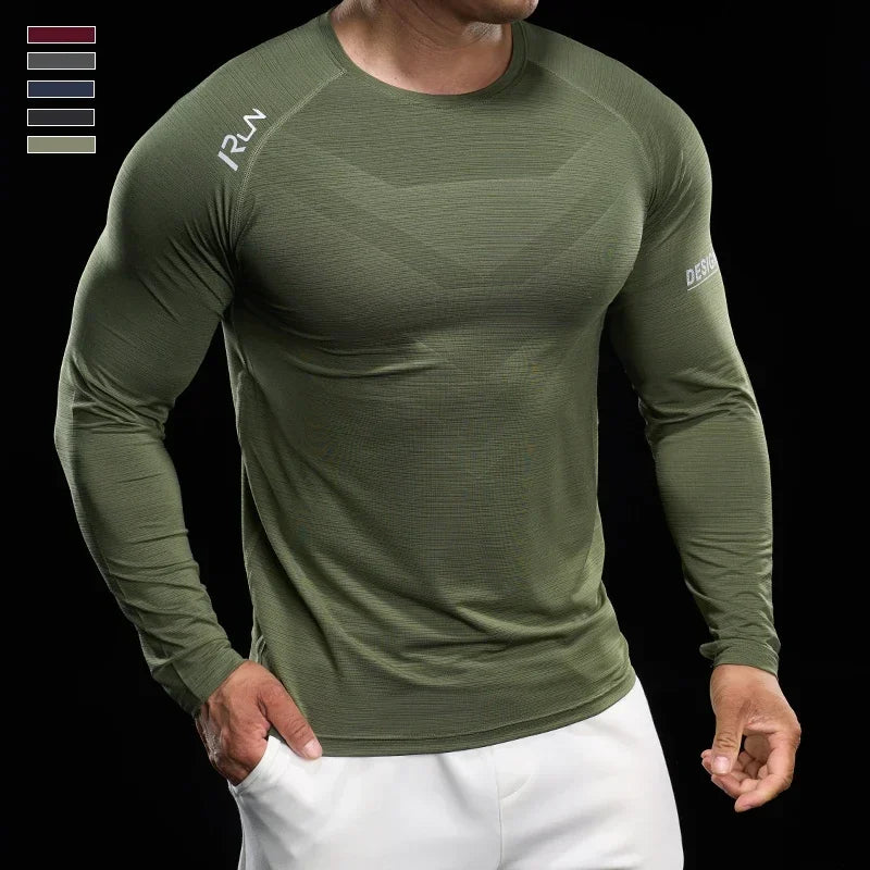 Men Running T-shirt Jogging Tracksuit Athletic Shirt Compression Long Sleeves Sport Tees Gym Fitnes Muscle Fit Y2K Streetwear