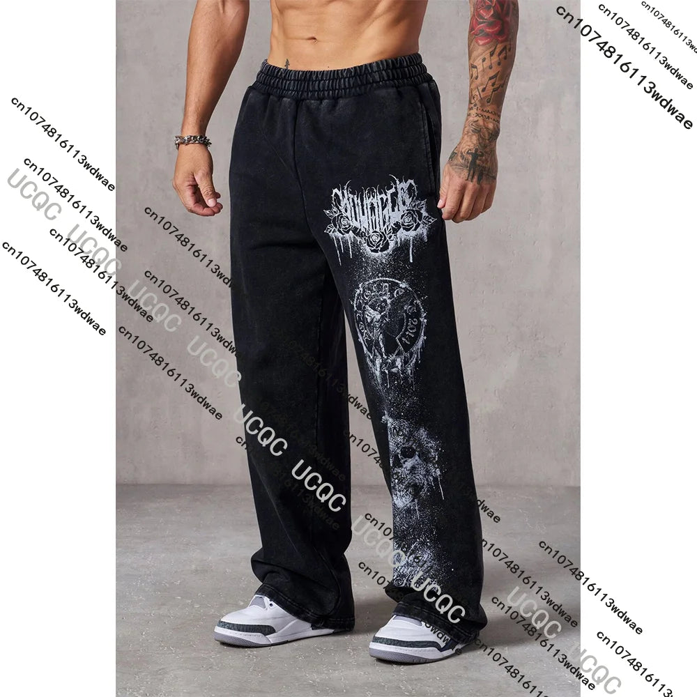 Men's Graffiti Skull Print Loose Sweatpants Hip Hop StreetTrousers Sports Pants Gym Fitness Loose Fitting Printed Casual Pants