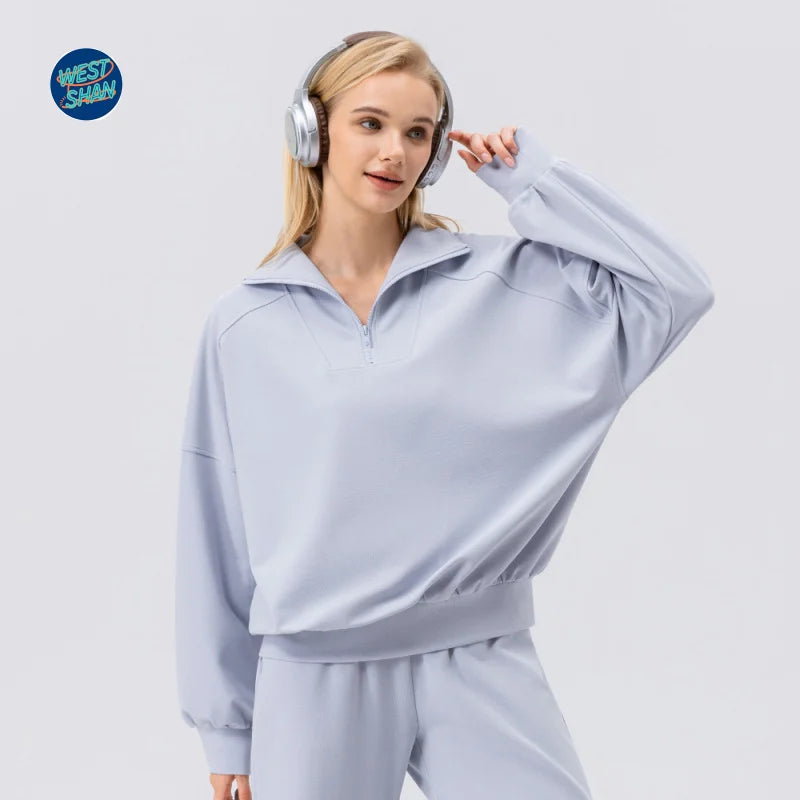 WESTSHAN Top Quality Autumn Winter Sports Sweatshirt Women Half-Zip Fitness Long Sleeve Casual Outdoor Running Hoodie Jacket