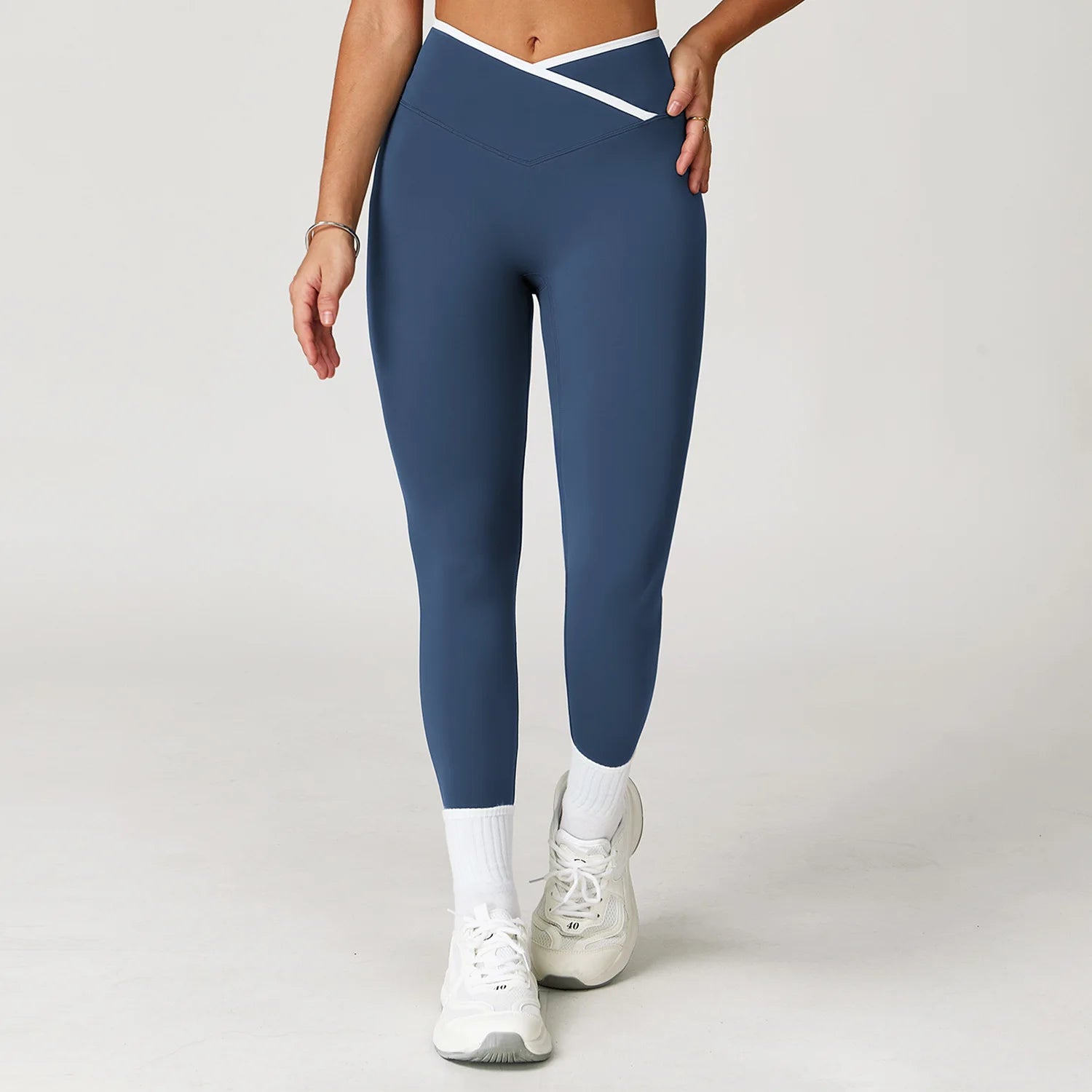 Hearuisavy Cross-Front High Waist Sports Leggings Women's Running Fitness Pants Butt-lifting Push Up Pilates Workout Yoga Tights