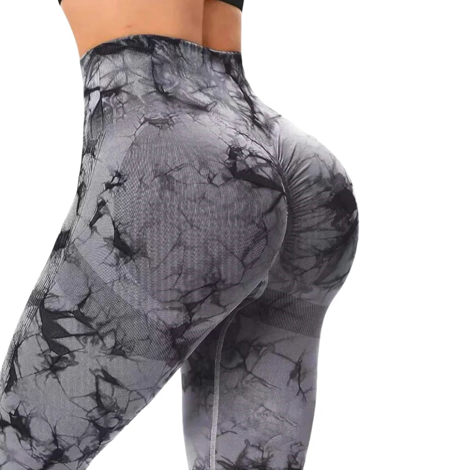 Designer yoga trousers tie-dyeing craftsmanship wide waist slim fit seamless peach hip sports trousers