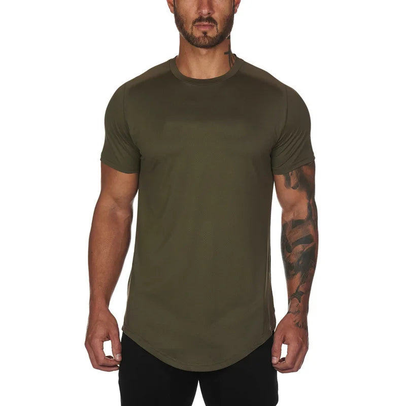 Men's Sports T-shirt European and American Fitness Training Jogging Speed Dry Elastic Loose Breathable Short Sleeves