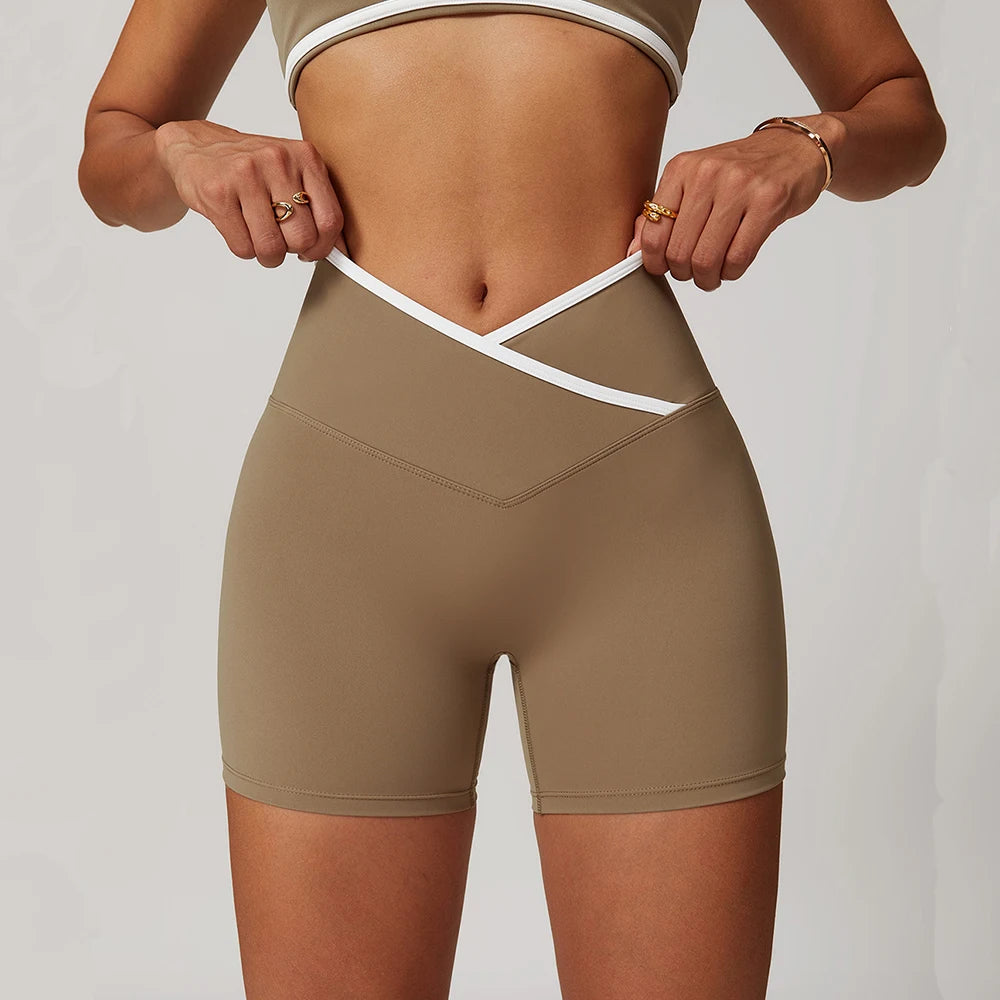 Yoga Shorts Women Fitness Shorts Running Cycling Shorts Breathable Sports Leggings Cross High Waist Summer Workout Gym Shorts