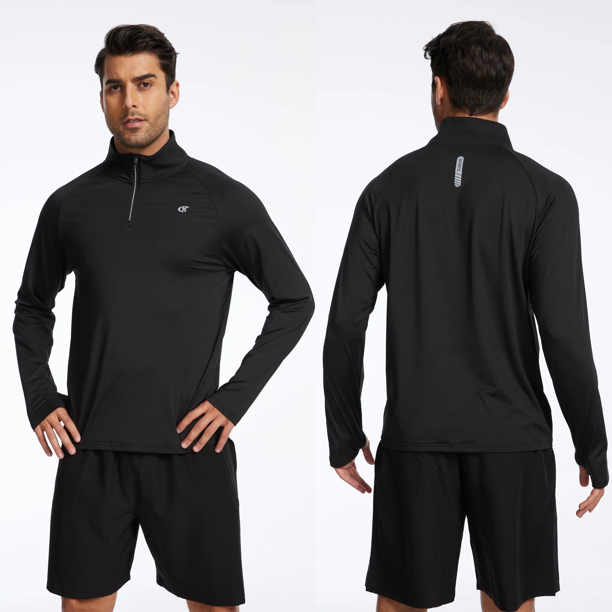 Men Long Sleeve Shirt UPF 50+ Rash Guard Swim Shirt Athletic Fishing Hiking Workout Cooling Tee Quick Dry Shirts with Zip