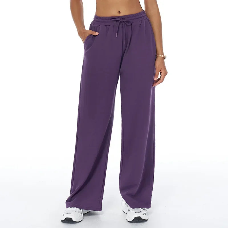 Winter Yoga Pants Women's High Waist Wide Leg Sports Leggings Gym Fitness Straight Pants Pocket Casual Loose Outdoors Sweatpants
