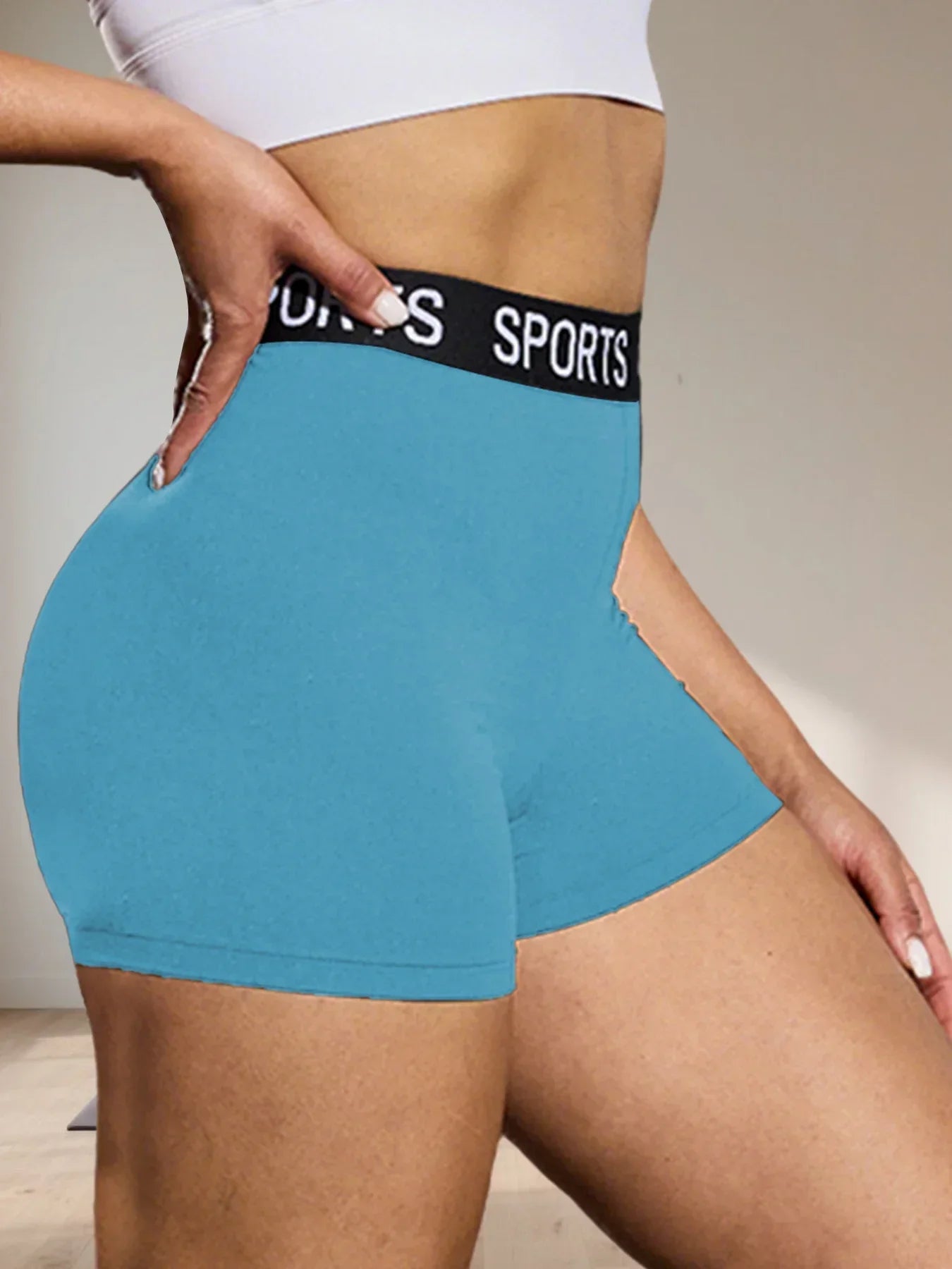 Super Soft Letter Waist Biker Shorts For Women No See Through Workout Running Yoga Athletic Push Up Gym Fitness  Shorts