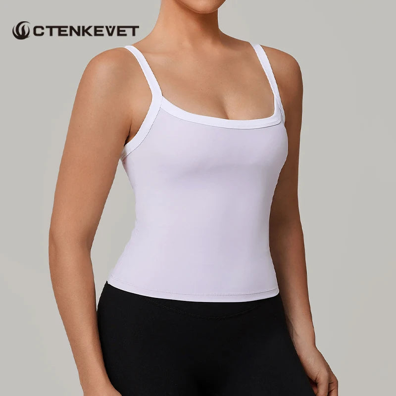 Ctenkevet Women's U-Neck Sleeveless Double Strap Push up Yoga Vest Female Slimming Quick-Dry Sports Tank Top for Gym Fitness
