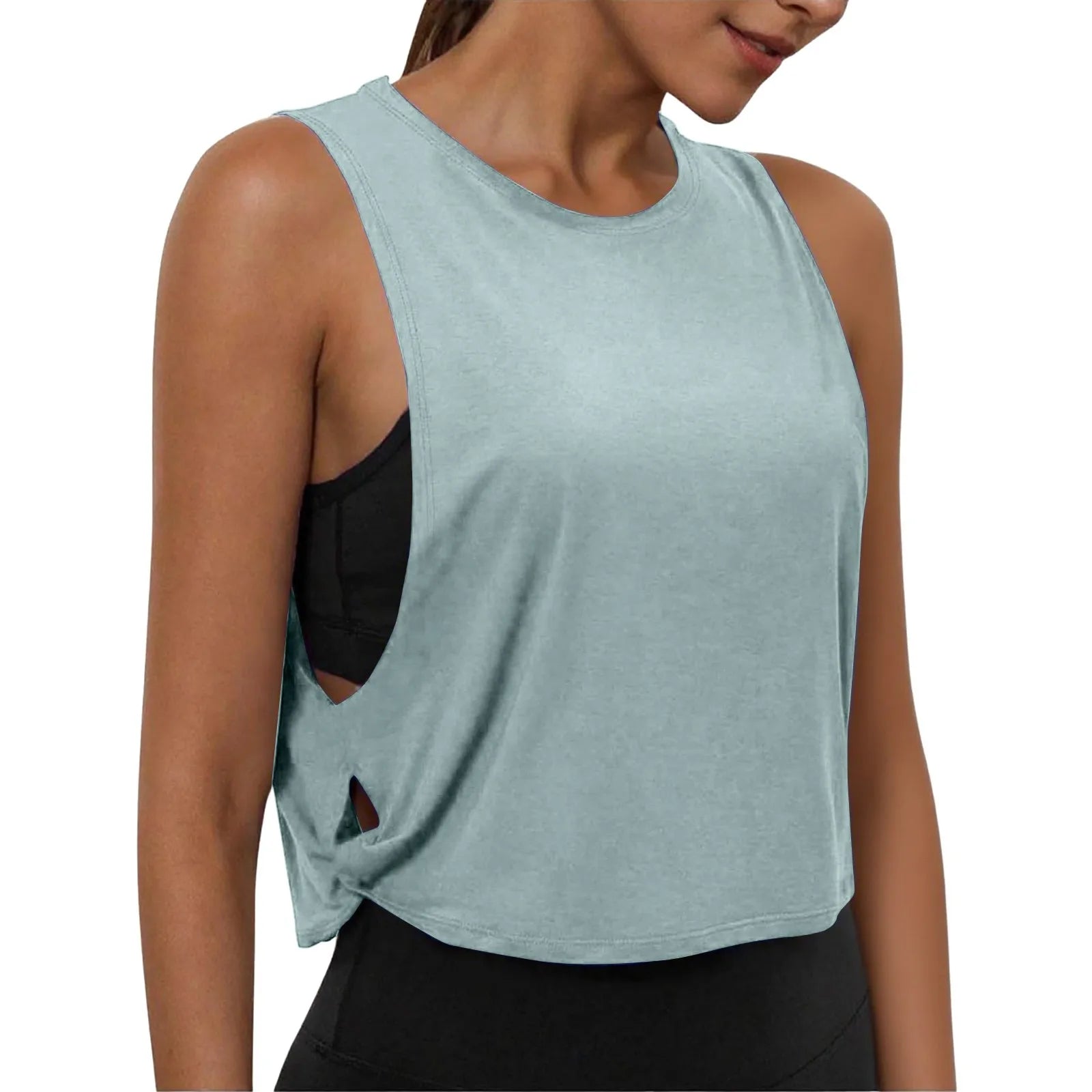 Ladies' Fashion Round Neck Yoga Wear Sleeveless Athletic Vest Casual Top Pure Color Loose Comfy Lightweight Short Top