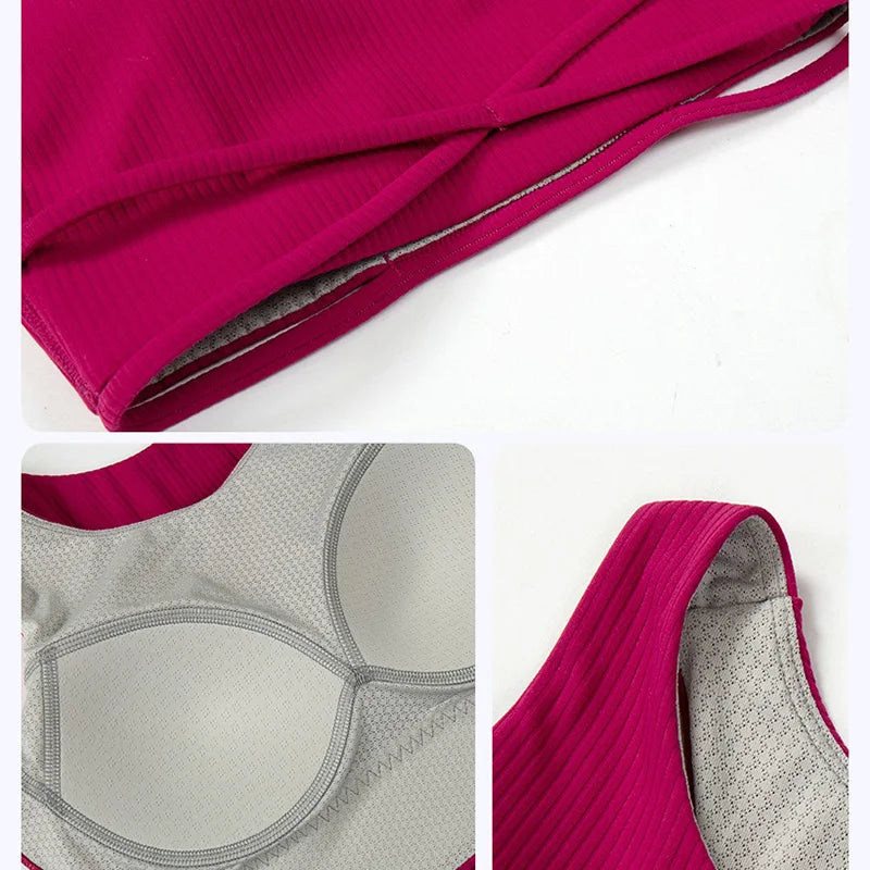 Yoga Tank Top Ribbed Fitness Yoga Underwear Women's Sports Bra Push Up Fitness Bra Running Gym Fitness Tops