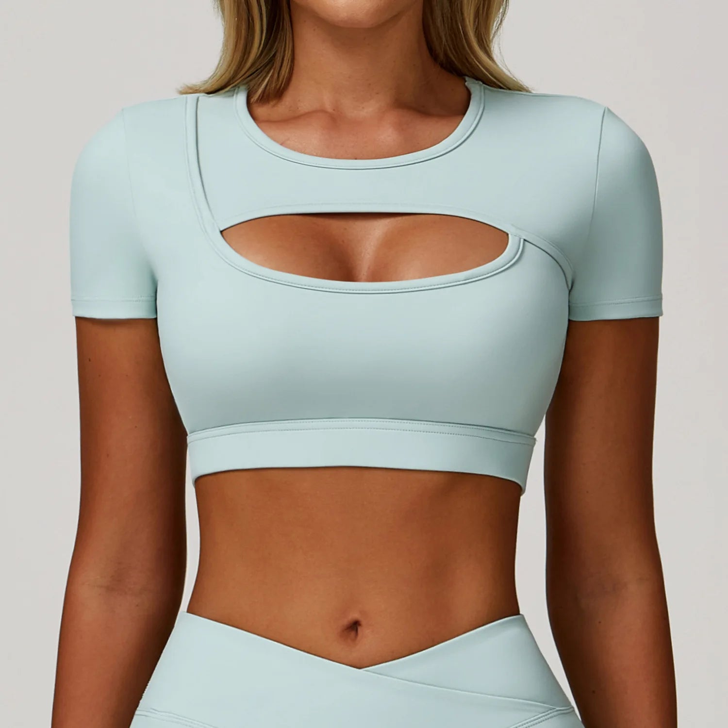 Women's Tight Fitting Sports T-shirt Quick Drying Short Sleeved Hollow Out Yoga T-shirt Running Exercise Fitness Short Sleeved
