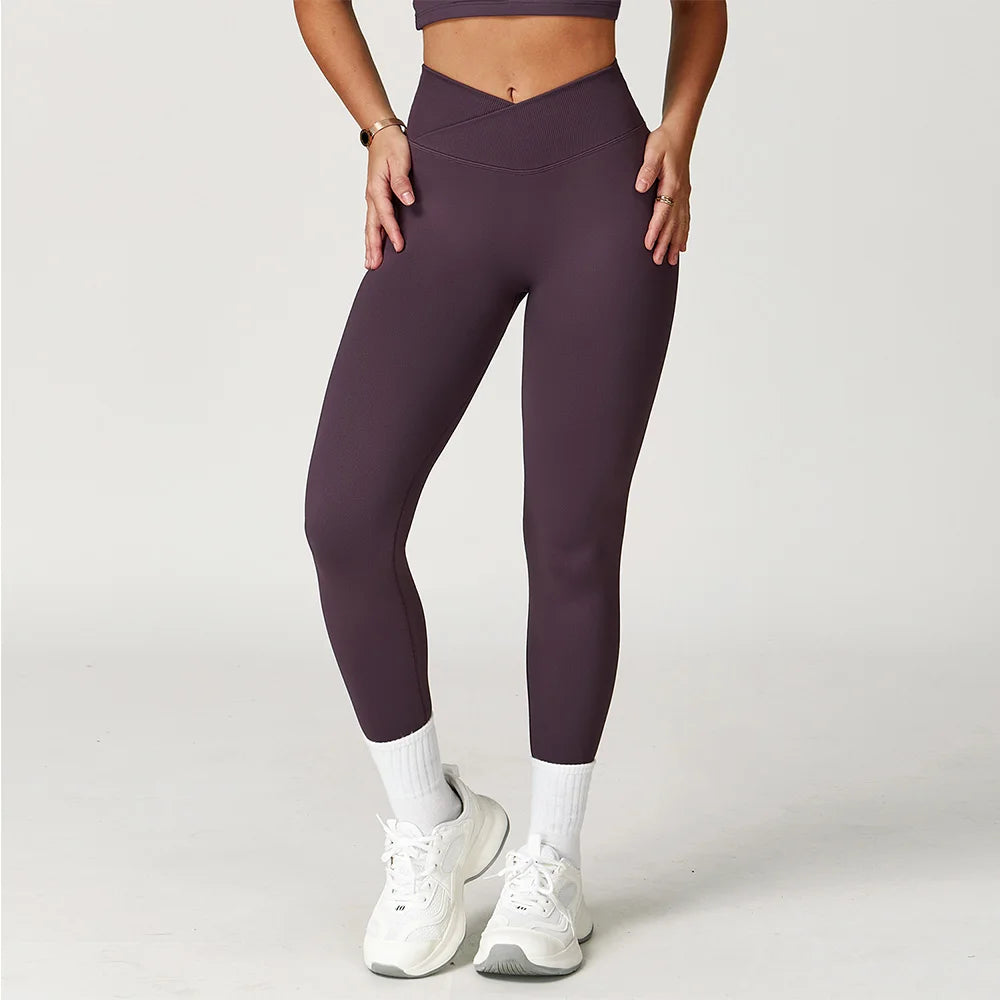 Yoga Leggings Women Seamless Fitness Leggings Running Cycling Pants Cross Waist Head Sports Legging High Waist Workout Gym Tight