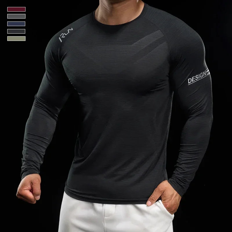 Men Running T-shirt Jogging Tracksuit Athletic Shirt Compression Long Sleeves Sport Tees Gym Fitnes Muscle Fit Y2K Streetwear