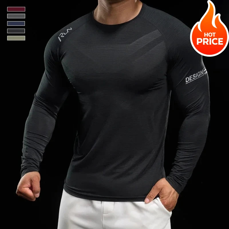 Men Running T-shirt Jogging Tracksuit Athletic Shirt Compression Long Sleeves Sport Tees Gym Fitnes Muscle Fit Y2K Streetwear