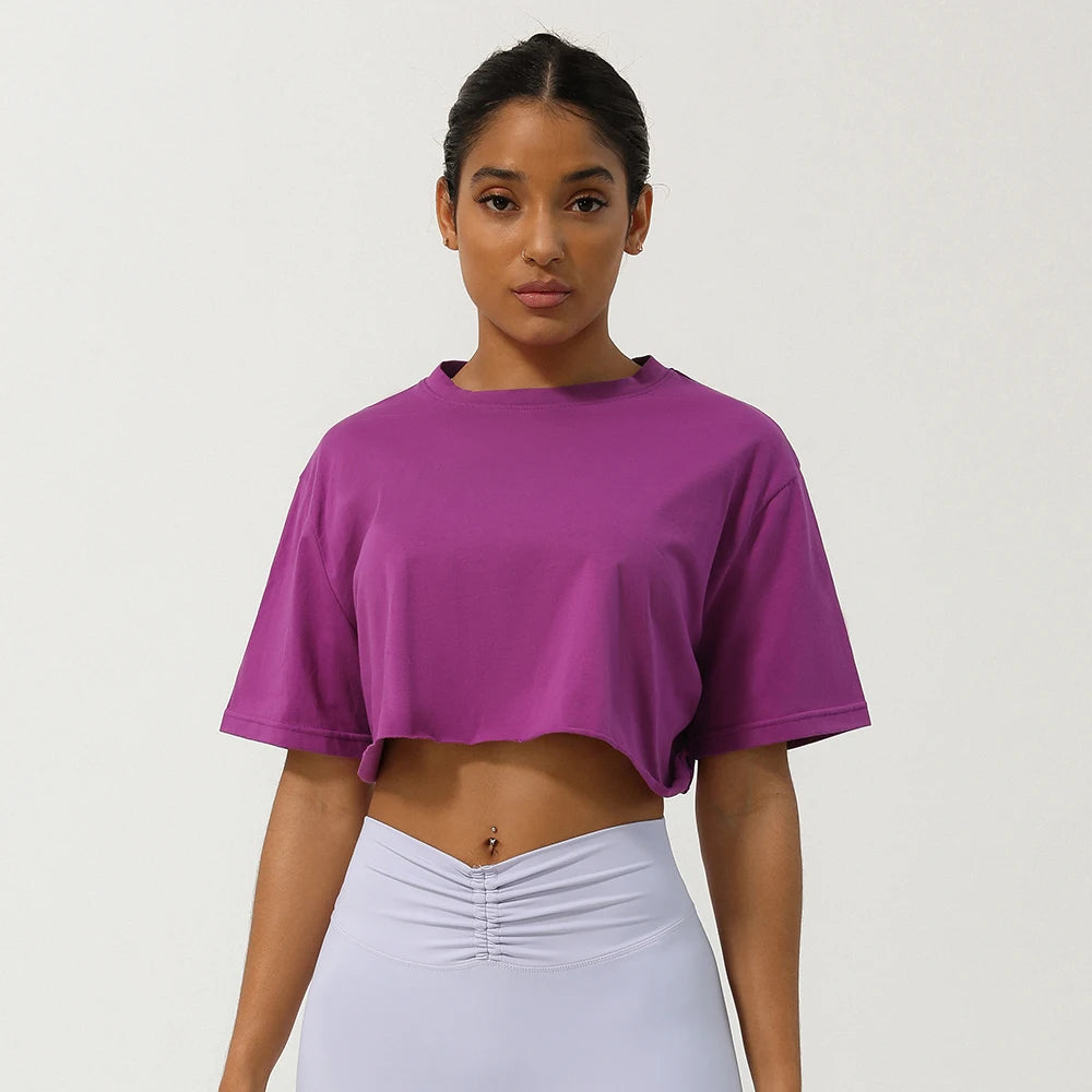 Women Fitness Crop Top Soft Running Short Sleeve Shirt Gym Yoga Wear Workout T-Shirt