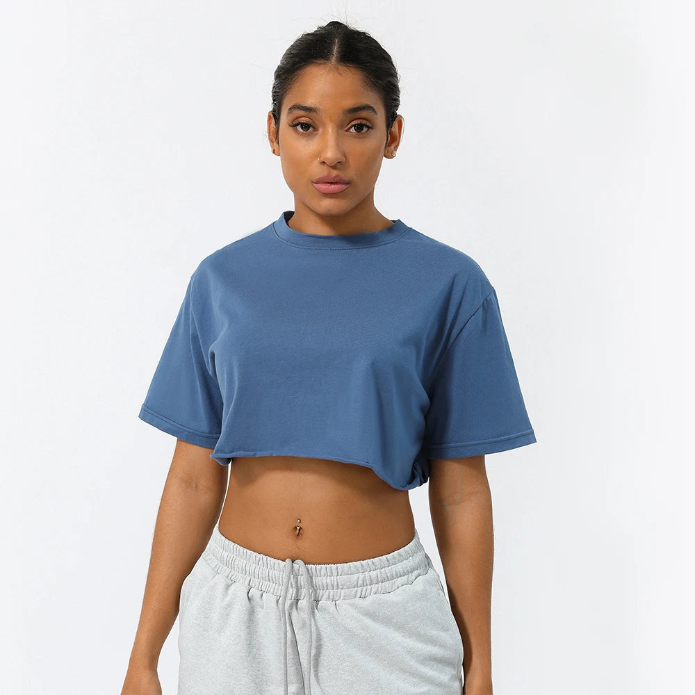 Women Fitness Crop Top Soft Running Short Sleeve Shirt Gym Yoga Wear Workout T-Shirt