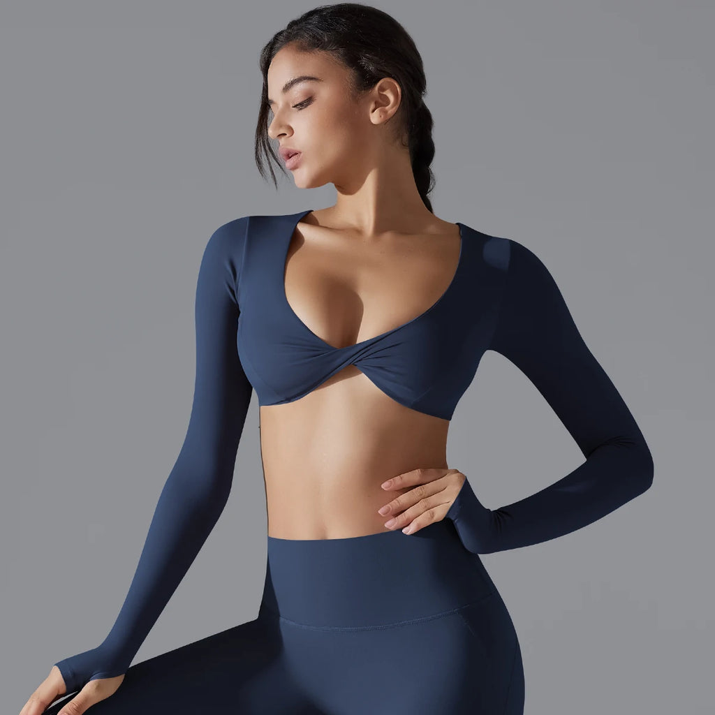 Yoga Long Sleeve Slim Sexy Breathable Quick Drying Sport Brassiere Gym Push Up Shockproof High Intensity Pilates Clothes Women