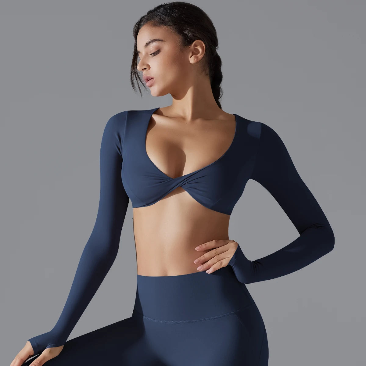 Yoga Long Sleeve Slim Sexy Breathable Quick Drying Sport Brassiere Gym Push Up Shockproof High Intensity Pilates Clothes Women
