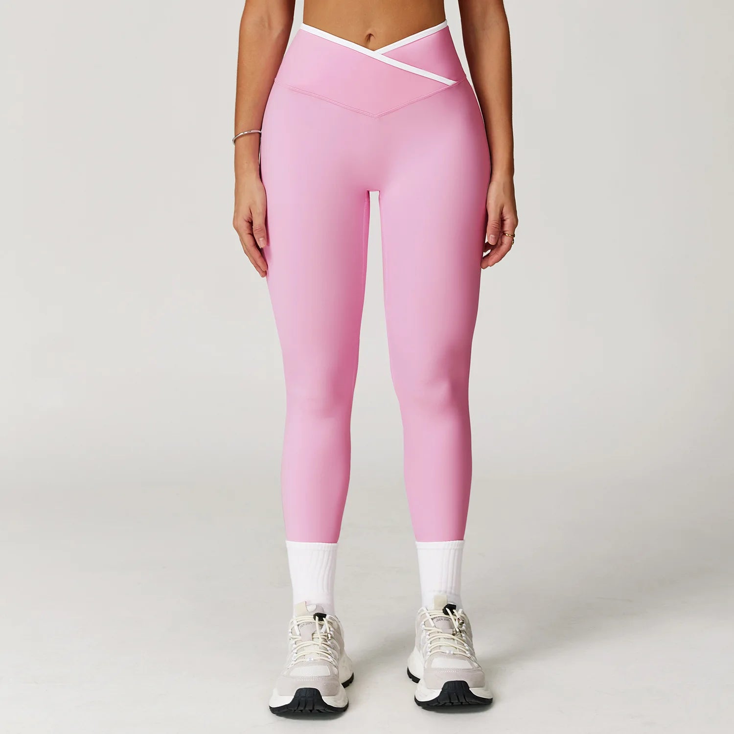 Hearuisavy Cross-Front High Waist Sports Leggings Women's Running Fitness Pants Butt-lifting Push Up Pilates Workout Yoga Tights