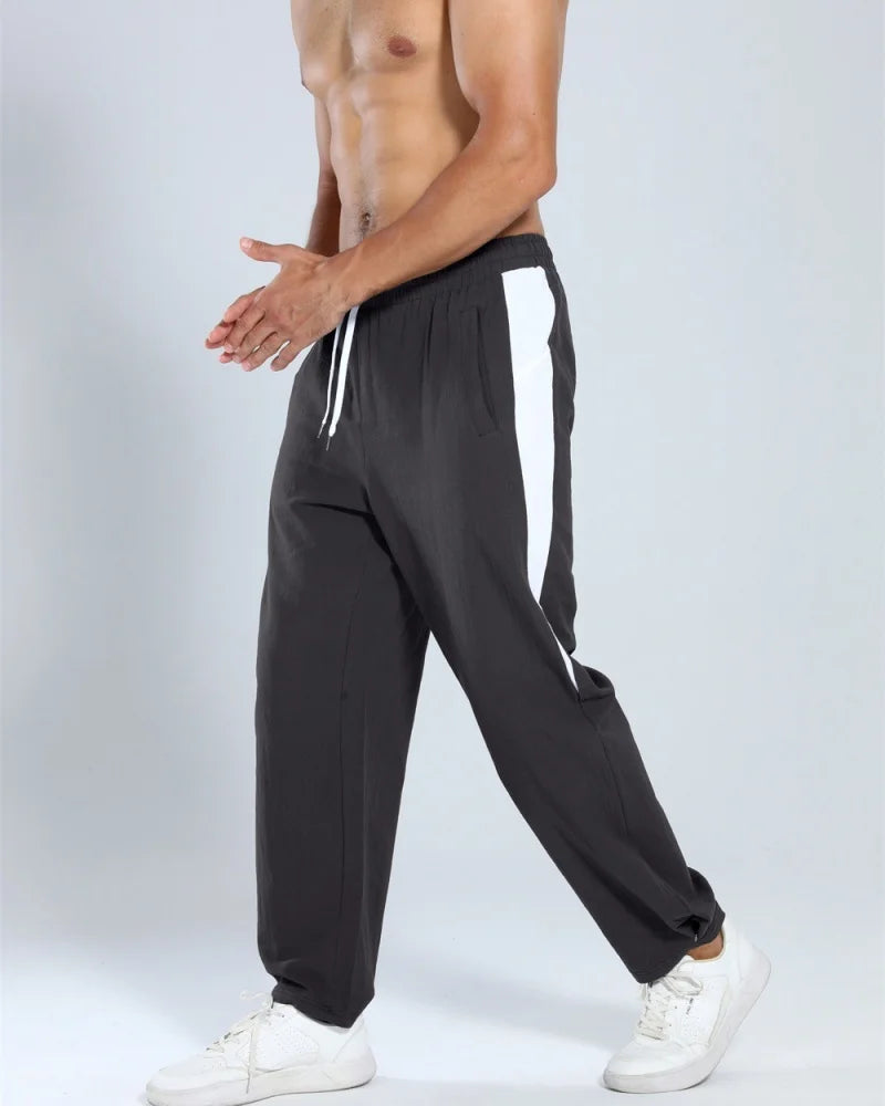 Autumn New Track Pants Men's Loose Running Casual Pants Wide Leg Trendy Sports Splicing Breathable Pants American Sports Pants
