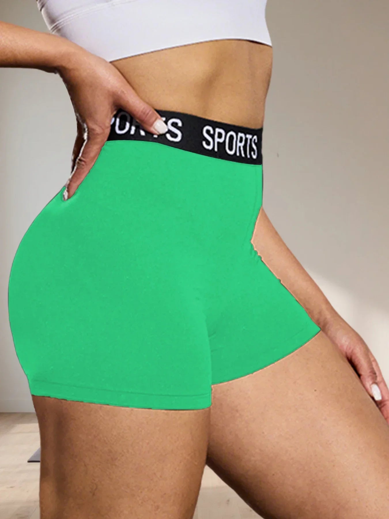 Super Soft Letter Waist Biker Shorts For Women No See Through Workout Running Yoga Athletic Push Up Gym Fitness  Shorts