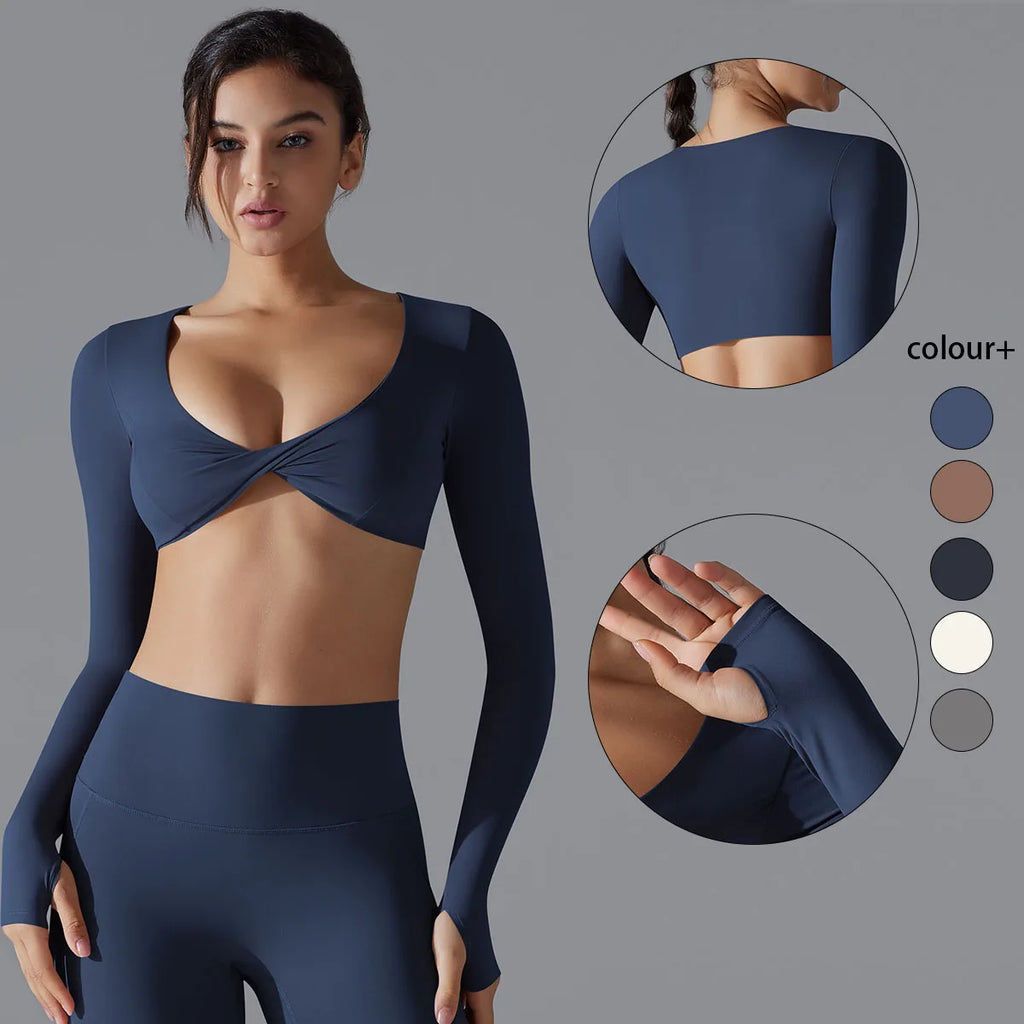 Yoga Long Sleeve Slim Sexy Breathable Quick Drying Sport Brassiere Gym Push Up Shockproof High Intensity Pilates Clothes Women
