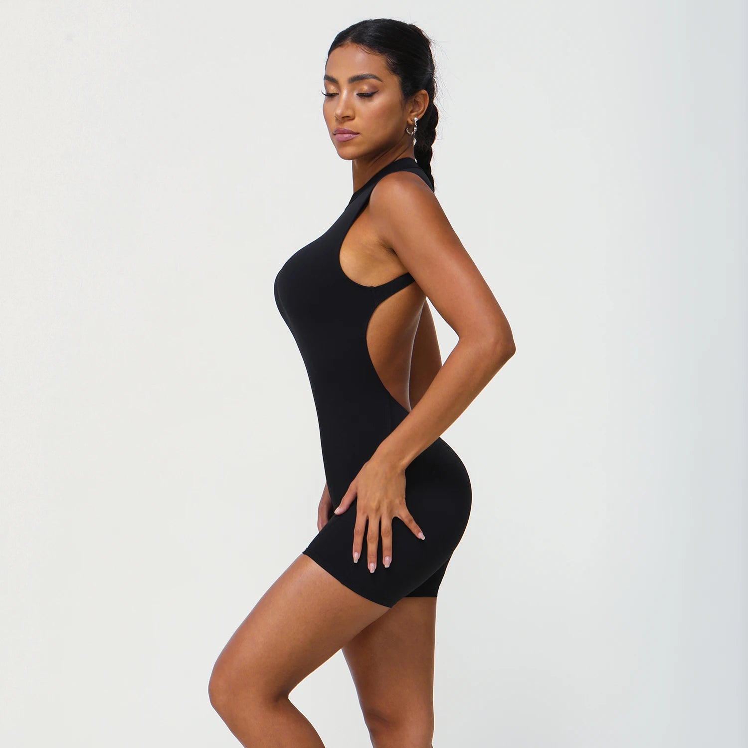 Women Fitness Backless Jumpsuit Sleeveless Gym Running Training Shorts Set Lift Buttocks Padded Jumpsuit
